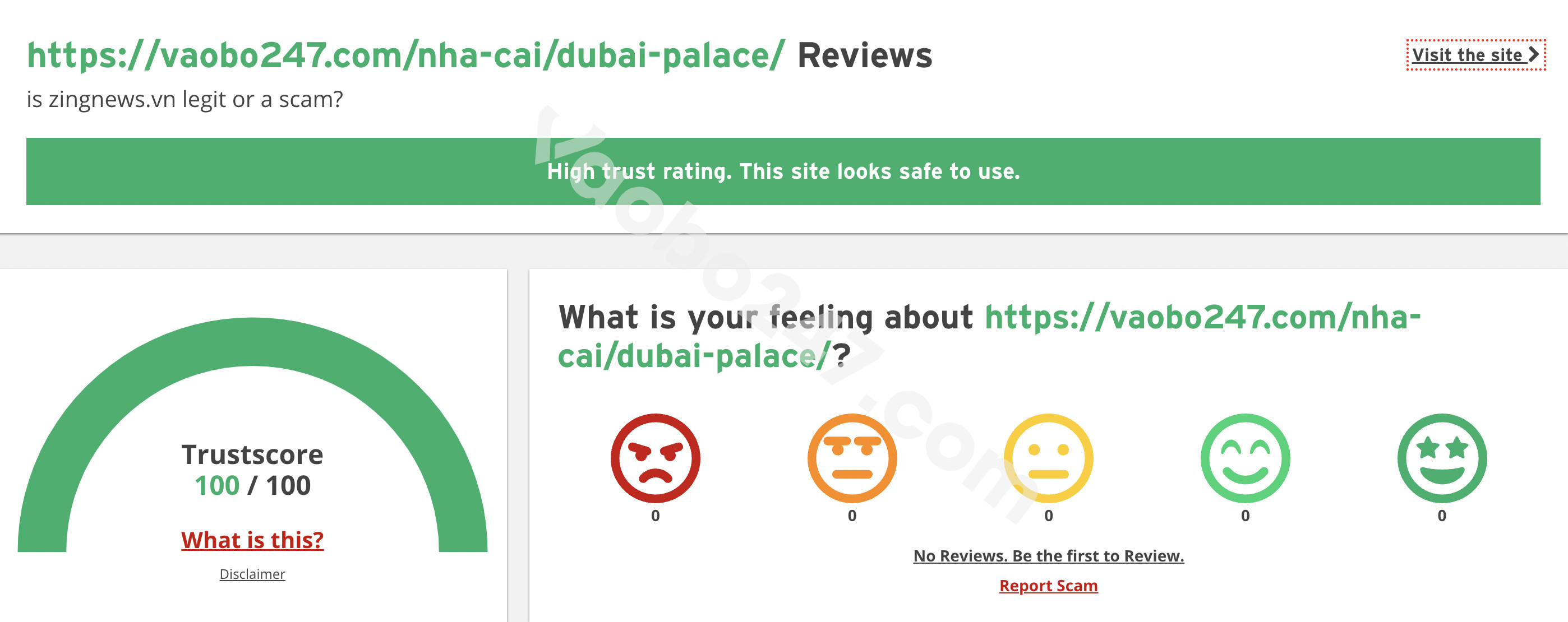 Nhận biết nhà cái Dubai Palace lừa đảo qua ScamAdviser.com
