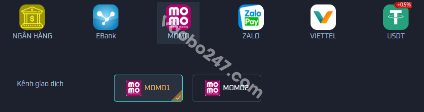 Lựa chọn kênh Momo để giao dịch 