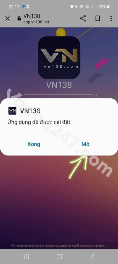Mở app VN138 sau khi cài đặt